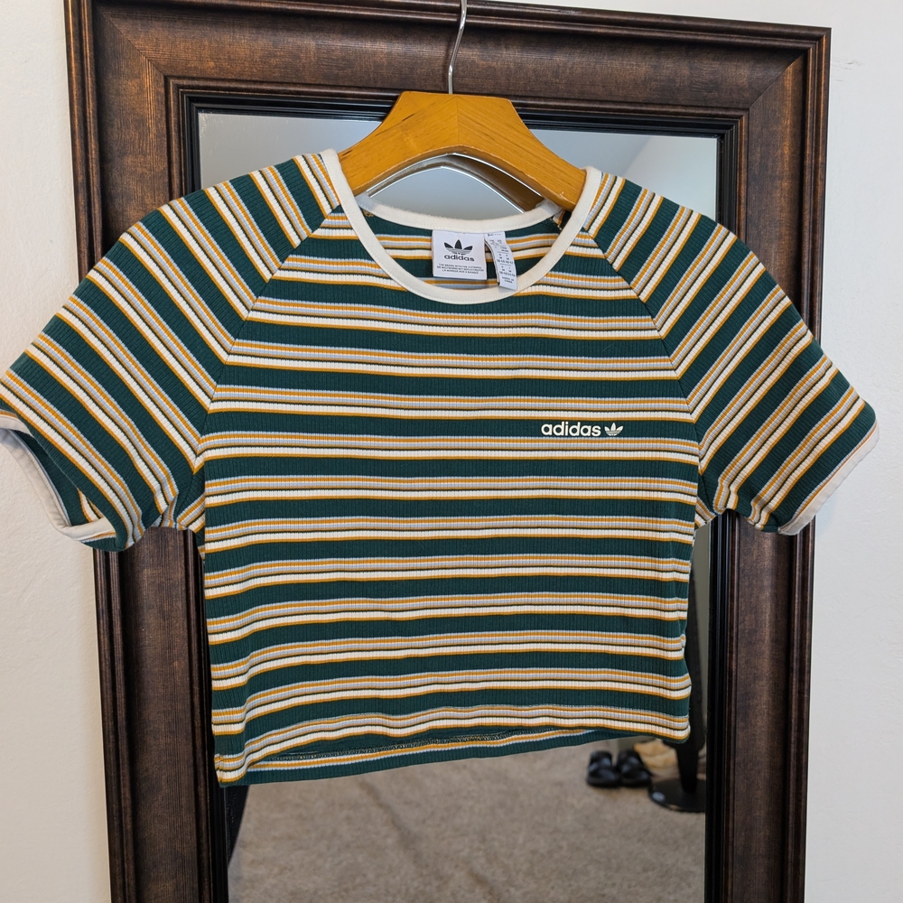 Adidas womens Green and Yellow Striped Tee